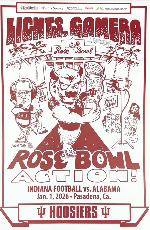 Indiana University Hoosiers 2025-26 Football Rose Bowl Spirit Poster