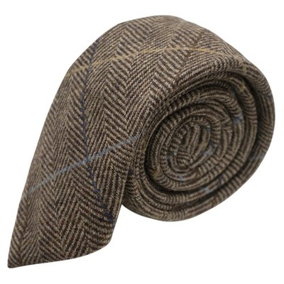 Luxus Krawatte Walnussbraun Fischgrät Karo, Tweed