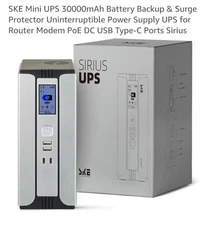 SKE Mini UPS 30000mAh Battery Backup Surge Protector for Router Modem Sirius