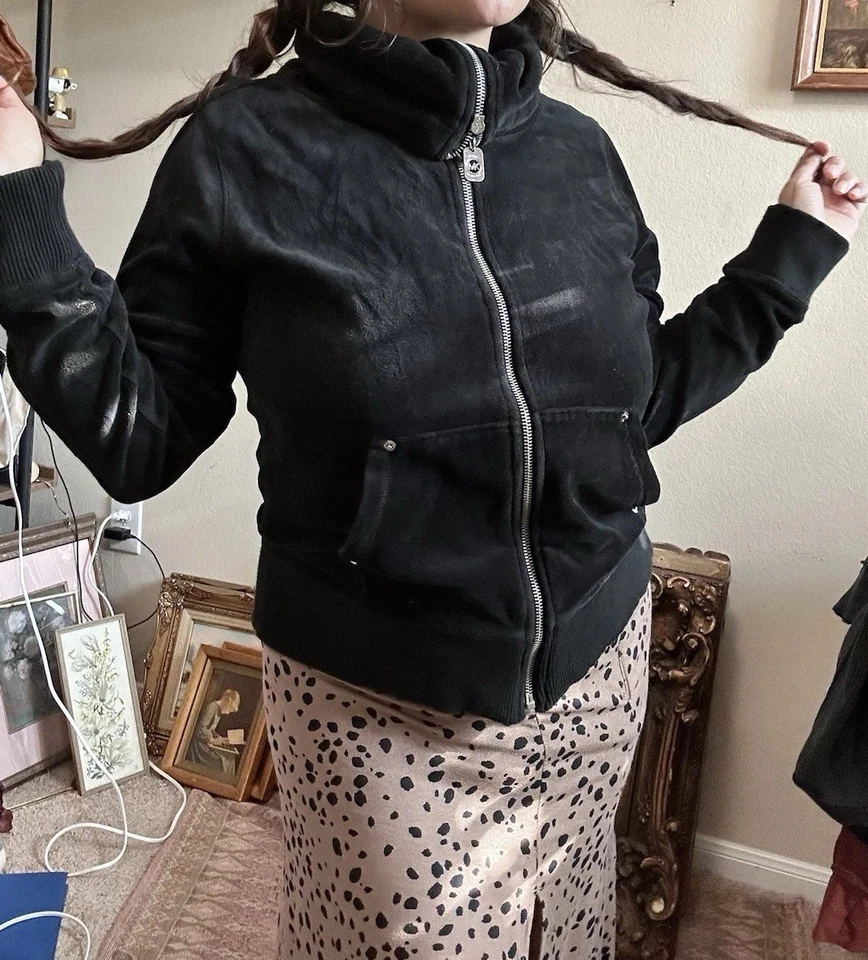 Sudadera con capucha para mujer Michael Kors negra manga larga bolsillos cremallera completa talla grande Foto 4 de 4