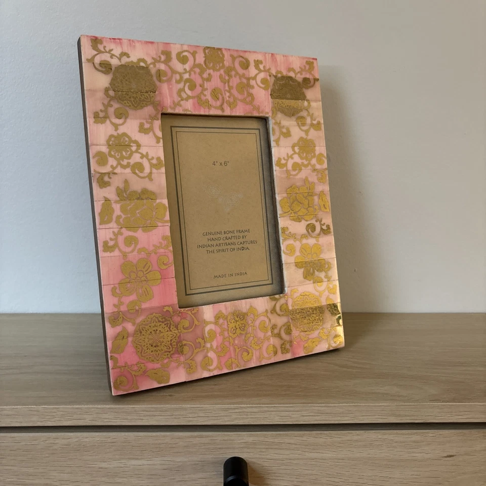 Marco de fotos de hueso genuino 4x6 hecho a mano por artesanos indios 7,5x9,5  Foto 3 de 4