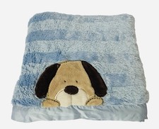 Carters Lovey Security Blanket Plush Puppy Dog Stripe Satin Blue Brown Tan -RARE