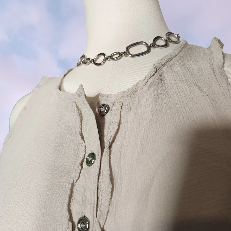 Vestido de verano Burberry London blanco roto topo gasa ligero midi sin mangas con botones XS Foto 3 de 4