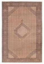 Vintage Tan Traditional 6'4" x 9'6" Hand-Knotted Oriental Wool Area Rug