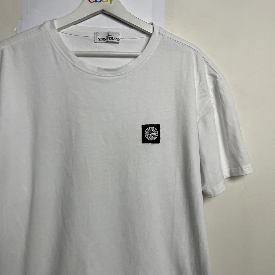 Stone Island Shirt L White Short Sleeve Patch Logo Romania Made Cotton Blend - image 2 of 4