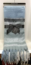 Magaschoni Faux Mohair SO SOFT Throw Blanket 50x60 Blue Gray Stripe NEW WITH TAG