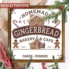 Festive Gingerbread Bakery and Cafe Wooden Board Plaque Signage Christmas Decor