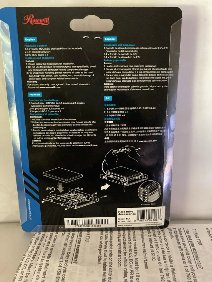 SSD HDD Mounting Bracket With Drive Cooling Fan NEW In Box Rosewill 3.5" To 2.5" - Image 2 of 4