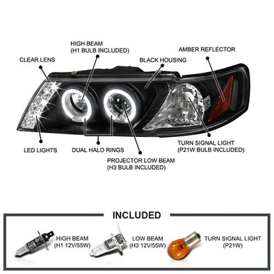 Black Fits 1995-1999 Sentra 200SX LED Halo Projector Headlights