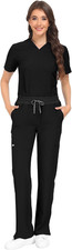 Scrubs for Women Set, V-Neck Top Straight Leg Scrub Pants with 11 Pockets Cl
