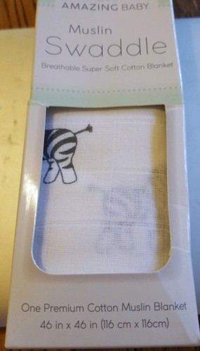 Amazing Baby Muslin Swaddle Blanket, Premium Cotton, Zebra, White - Picture 2 of 2