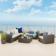 Francisco 7pc Outdoor Grey Wicker Seating Sectional Set w/ Cushions