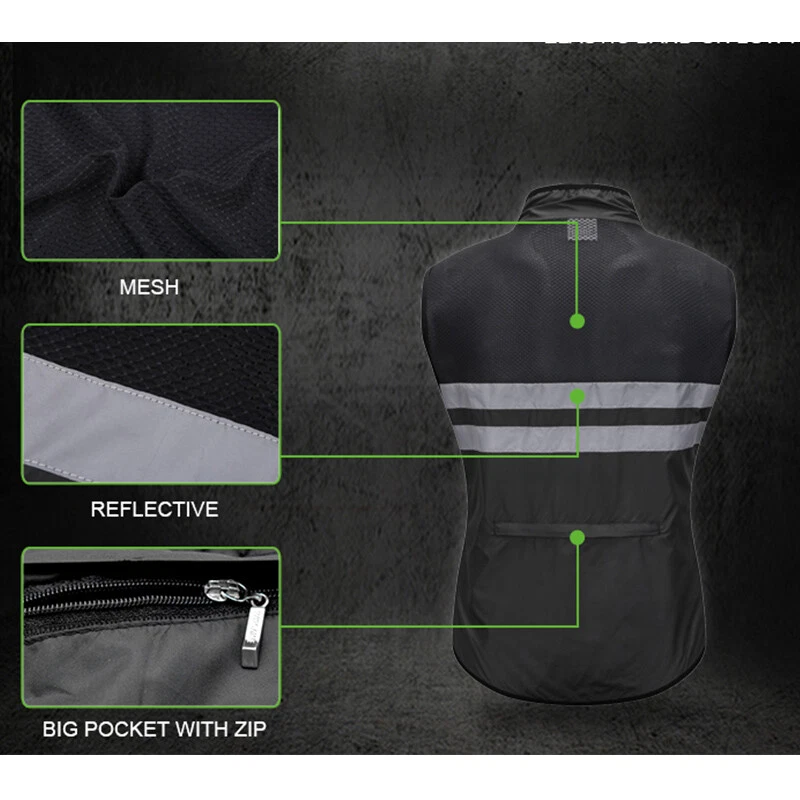WOSAWE Men's Windproof Cycling Vest Reflective MTB Bike Sleeveless Jersey Tops - Image 4 of 4