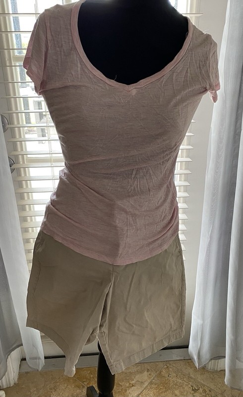 Women’s Pink Stretchy Top L, With Khakis Gap Shorts Size 12 Lot