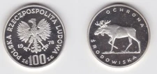 100 Zloty Silver Coin Poland Moose 1978 Proof (131081)