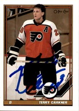 Terry Carkner Signed Auto 1991-92 O-Pee-Chee card Philadelphia Flyers