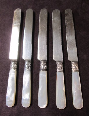 Sterling Silver ヴィンテージ マザーオブパール ナイフ Mother of Pearl Handles TOWLE Antique 5 Knives Silverplated Blades