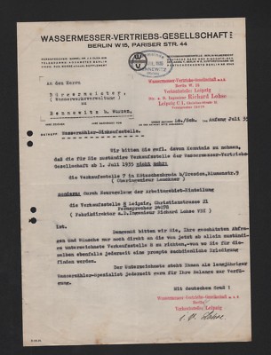 BERLIN, Brief 1935, Wassermesser-Vertriebs-GmbH