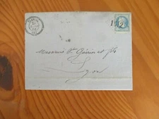 YT 22/ 1869 CLASSIC LETTER FROM FLAVIAC (07) TO LYON (69)