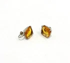 Vintage Emerald Cut Amber 925 Sterling Silver Earrings