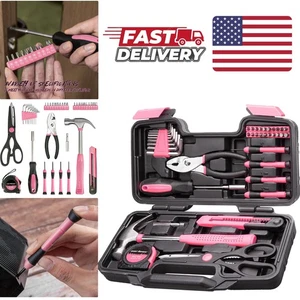 Lightweight Pink 39 Piece Tool Set with Toolbox for Furniture Setup and Crafting