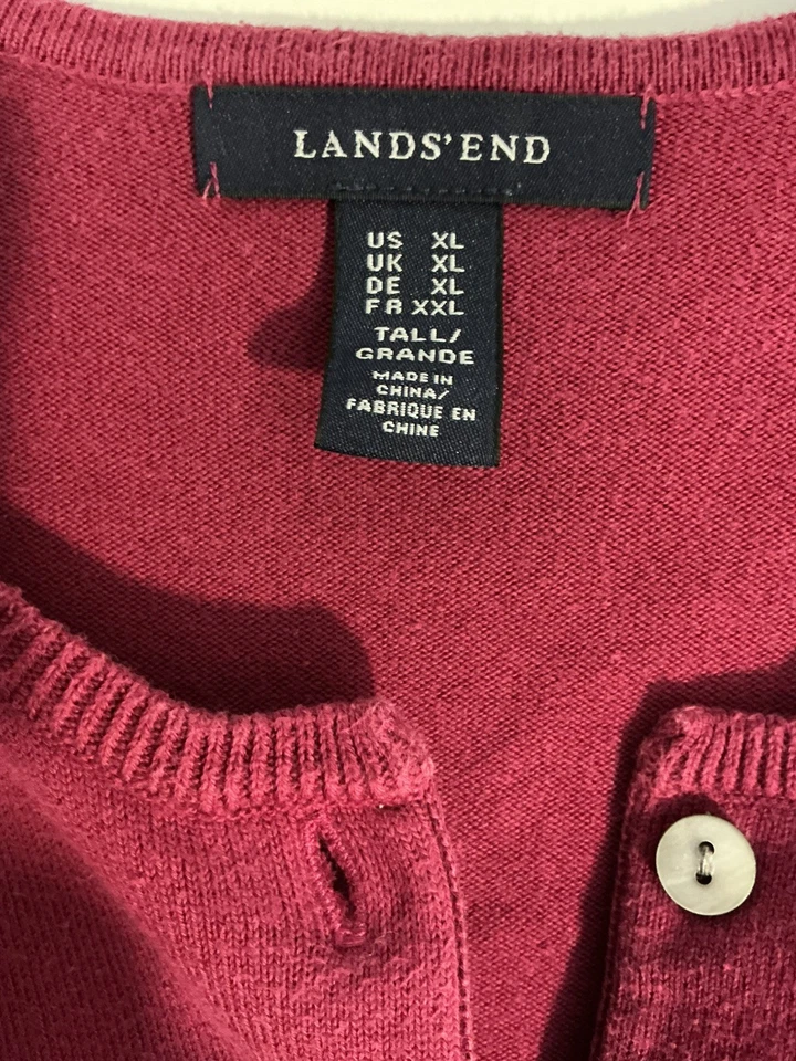 Lands' End Cotton Cardigan Size XL U.K 18-20 TALL Pink/Red Long Sleeve Button Up - Image 2 of 4