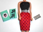 Vintage Barbie MODERN RED BLACK POLKA DOT SHEATH DRESS SILVER BELT SHOES PURSE