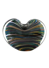 CALEB SIEMON Hand Blown Glass Striped Heart Shaped Bud Vase Signed 2005
