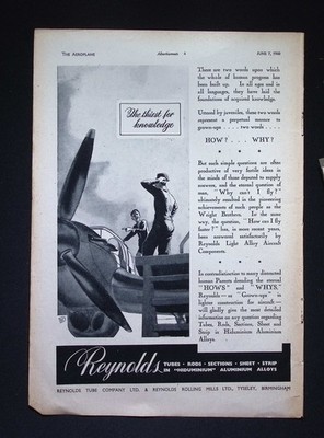 Original 1940 Werbung Reynolds Aluminiumlegierung Flugzeug Komponenten
