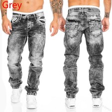 Mens Denim Straight Trousers Streets Pants Casual Hip Hop Punk Distressed Jeans