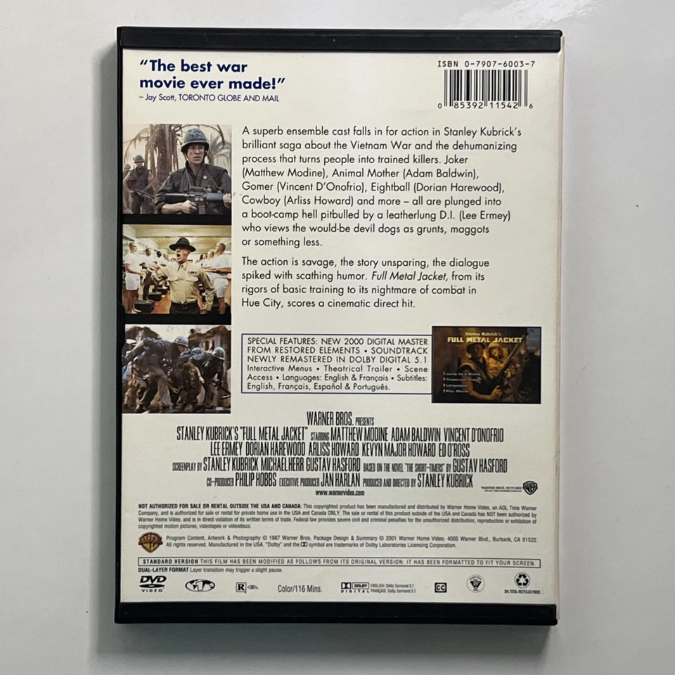 Full metal jacket (DVD, 2001) Mint Disc, Tested & Working Perfectly! - Image 2 of 4