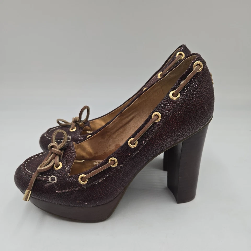 Sperry Top Sider Womens Platform Block Heels Brown Leather Boat Shoe Pump Sz 5 M - Image 3 of 4