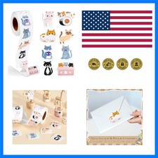 500 Pcs Cat Stickers Roll, Cute Reward Animals for Kids Party Adorable Cat ...