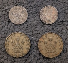 Assorted British Coins Threepence 1918 1920 1940 1944