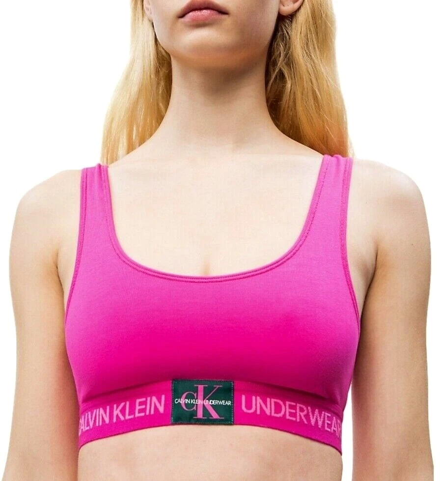 Buy Calvin Klein Logo Printed Square Neck Cotton Bralette In Pink