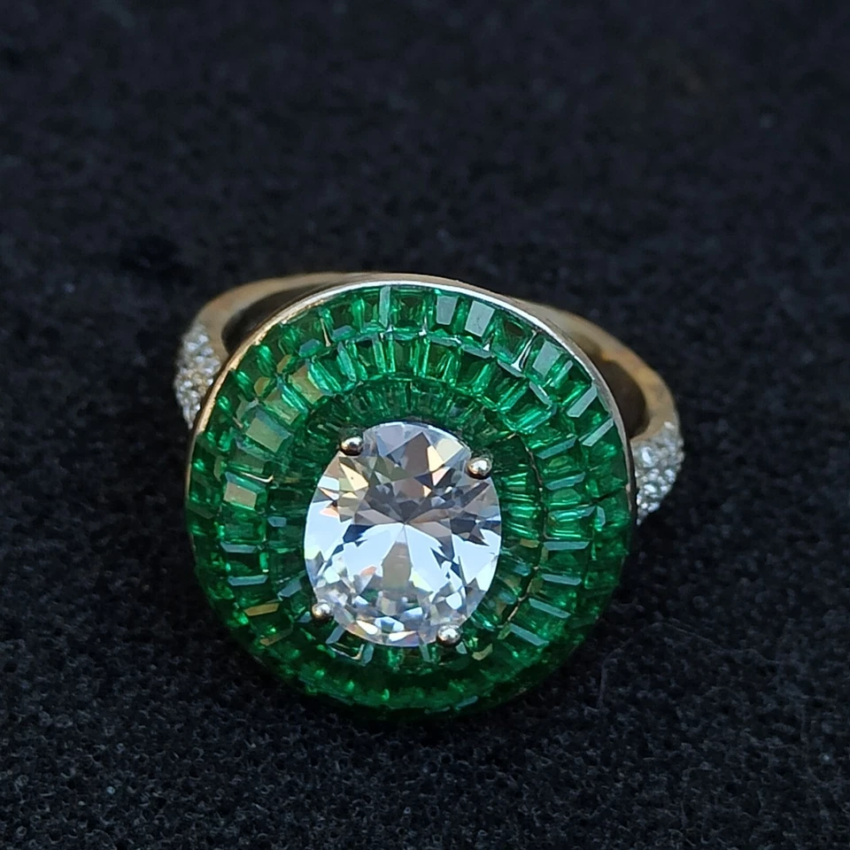 Anillo Circón Plata 925 Declaración Botella Real Verde Art Deco Esterlina 925 Israel Foto 2 de 4