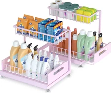 2 Pack under Sink Organizer Storage 2-Tier Premium Metal Pull-Out Racks, Height