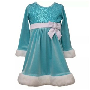 New Bonnie Jean Christmas Aqua Blue Sparkle Sequin Velvet Santa Dress 12 18 24m Ebay