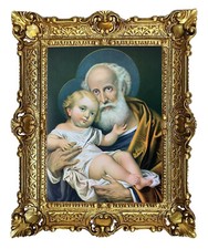 Quadro Gesù Maria Icone Immagine Sacra con Telaio 56x46 CM San Giuseppe Bertini