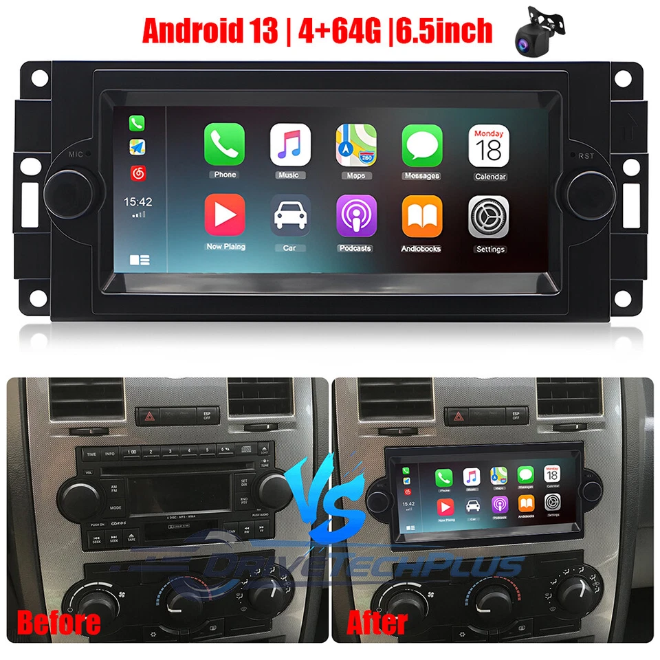 CarPlay For 2006-2008 Dodge Ram 1500 2500 3500 Android 13 Car Radio Stereo GPS Foto 2 de 4
