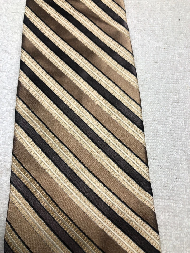 MARTIN WONG MENS TIE GRAY BEIGE WHITE AND LIGHT BROWN STRIPED 4 X 58 - Image 3 of 4