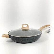 Natural Elements Woodstone Non-stick 12.5" Saute Pan With Lid  Black New