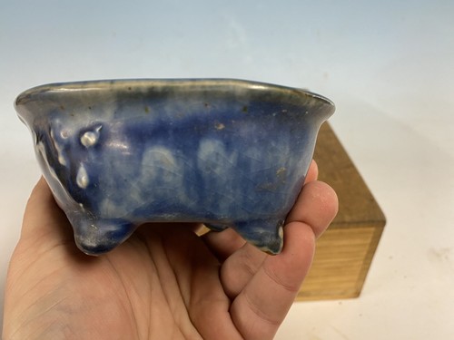 "Maceta de árbol bonsái talla zahin esmaltada azul Mokko Heian Kosen 5 5/8""" - Imagen 9 de 12