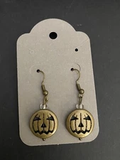 halloween pierced earrings, Pumpkin earrings Olive Green Color