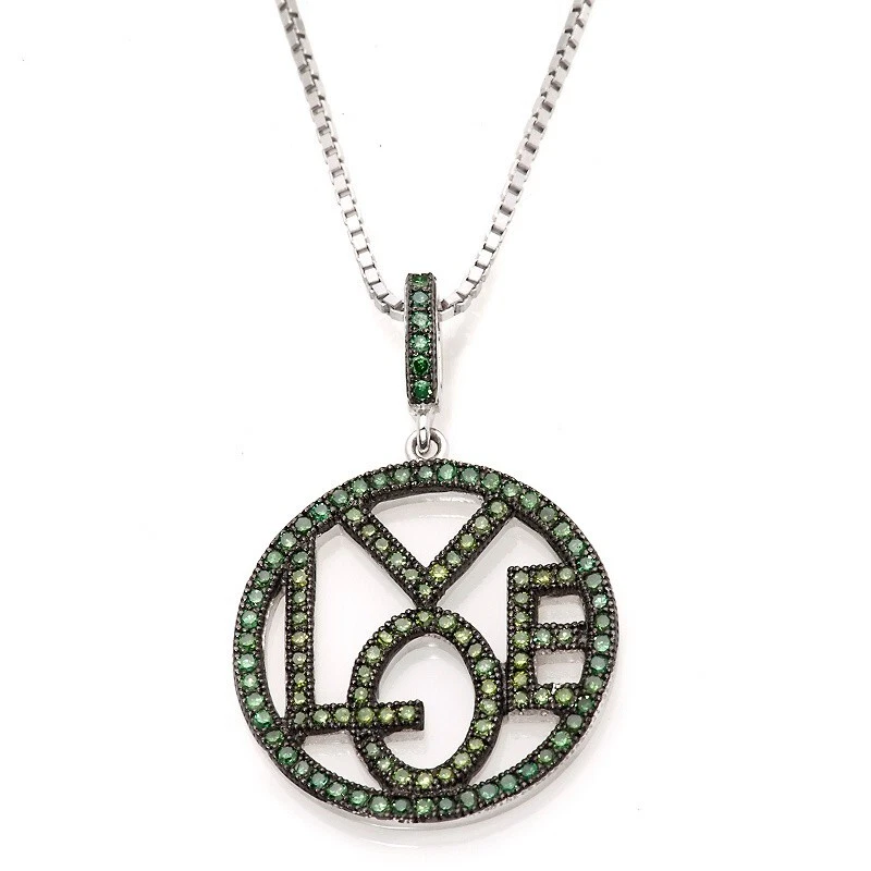 Colar pingente de prata esterlina feminino raridades diamante verde círculo de amor - Imagem 3 de 4