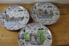 Set of 3 Round Paris Appetizer Plate Resturant Names Waiters 6 " City Scenes
