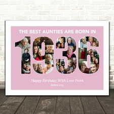 Photo Collage Pink Birthday Gift For Aunty 25-Photo Year 1936 Print Or Canvas