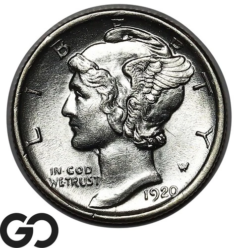 1920-D Mercury Dime, Full Bell Lines, Rare This Nice, Sharp Gem BU++ FSB, RARE!