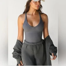 JOAH BROWN Women's V Neck Racerback Tank Ribbed Dark Grey - Size XS/S - NWT