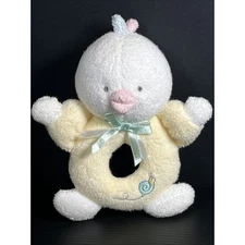 Carters Plush Ring Rattle Chick Duck White Yellow Snail Bow